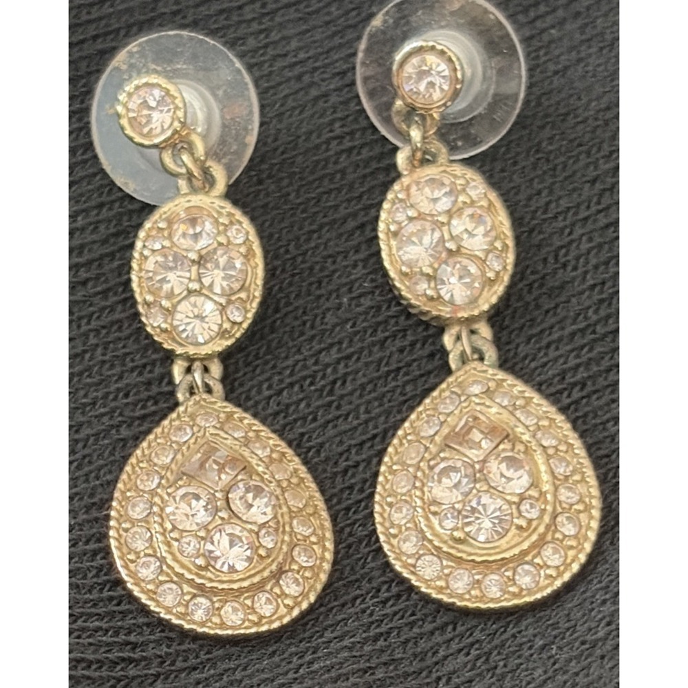 Givenchy Diamante Dangle Earrings Teardrop GP Clear Crystals Signed Wedding Prom - Picture 4 of 4